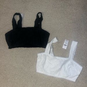 American Eagle lot of 2 Lace Crop Tops, Black & White, Small NWT